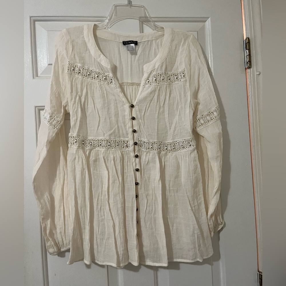 Cream long sleeve blouse